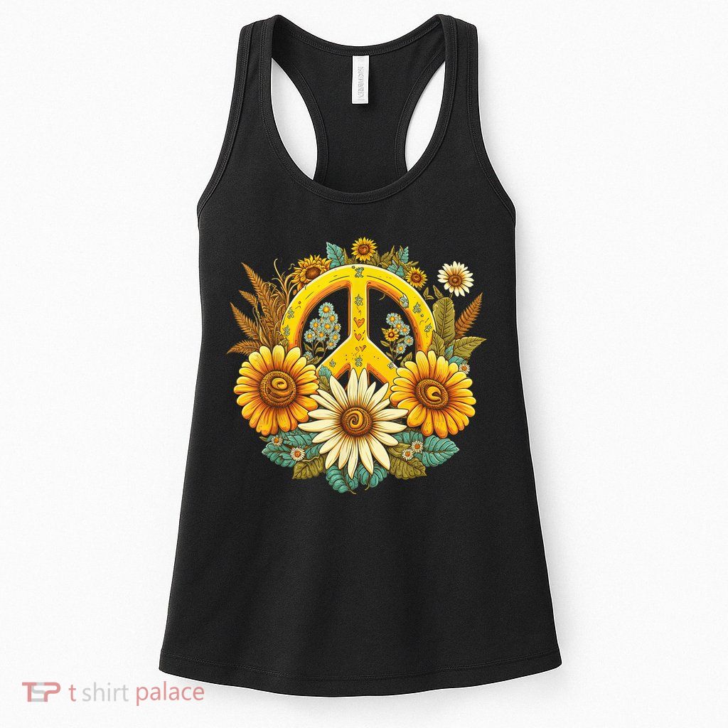 Hippie Daisy Peace Sign Retro Flower Sunflower Lovers Womens Tank Top