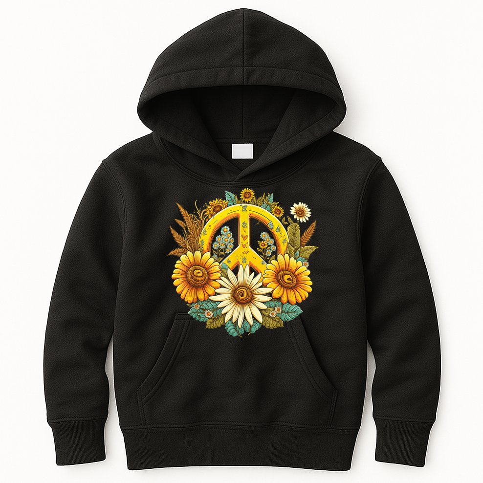 Hippie Daisy Peace Sign Retro Flower Sunflower Lovers Kids Hoodie