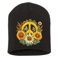 Hippie Daisy Peace Sign Retro Flower Sunflower Lovers Short Acrylic Beanie