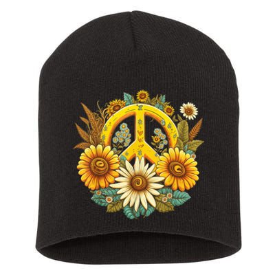 Hippie Daisy Peace Sign Retro Flower Sunflower Lovers Short Acrylic Beanie