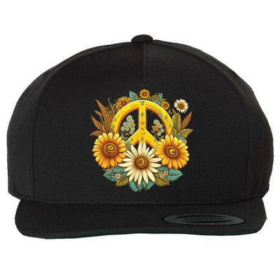 Hippie Daisy Peace Sign Retro Flower Sunflower Lovers Wool Snapback Cap