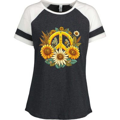 Hippie Daisy Peace Sign Retro Flower Sunflower Lovers Enza Ladies Jersey Colorblock Tee