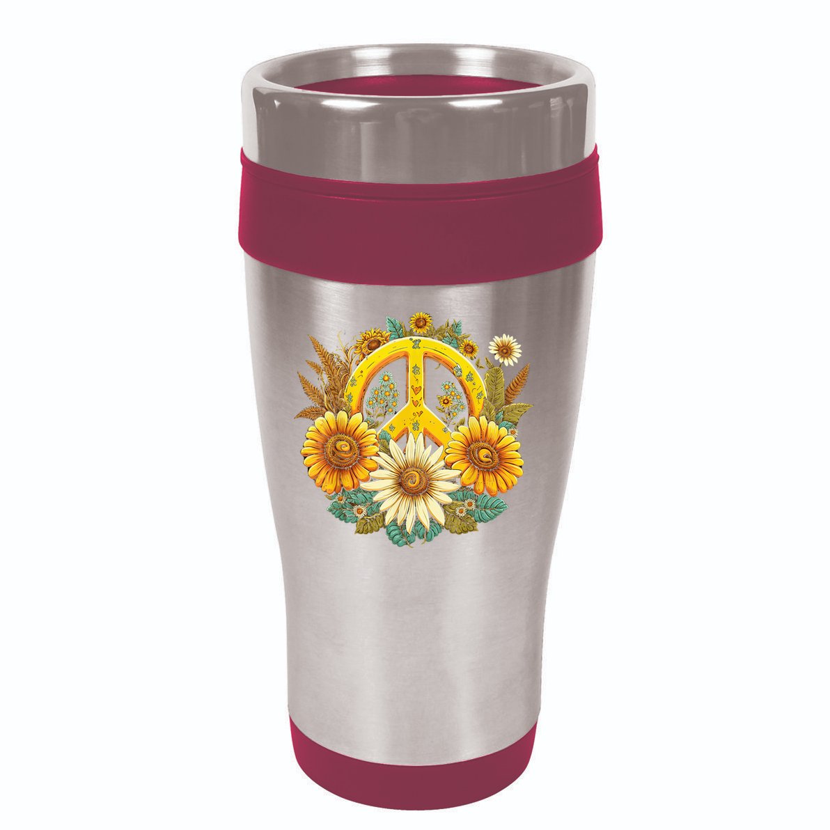 Hippie Daisy Peace Sign Retro Flower Sunflower Lovers 16oz Travel Tumbler