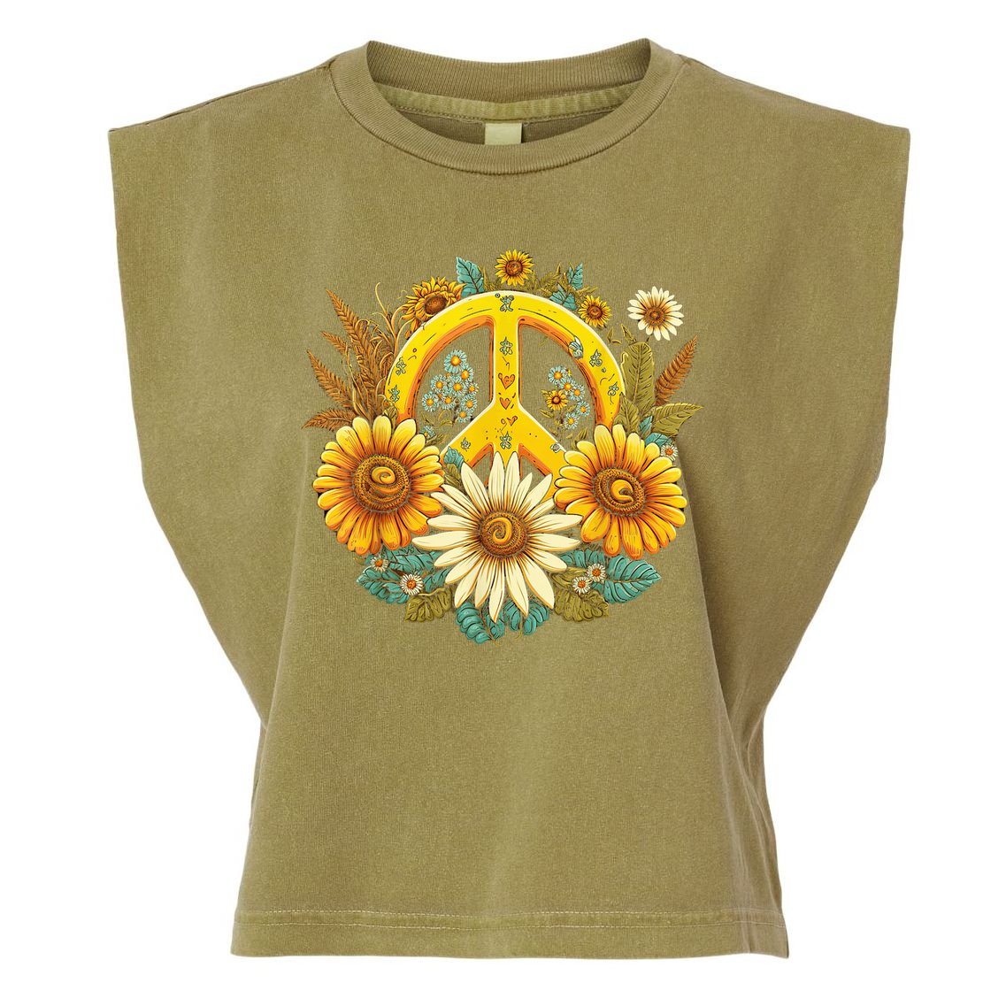 Hippie Daisy Peace Sign Retro Flower Sunflower Lovers Garment-Dyed Women's Muscle Tee