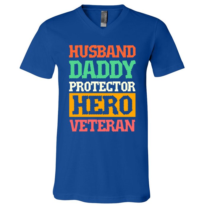 Husband Daddy Protector Hero Veteran Gift V-Neck T-Shirt