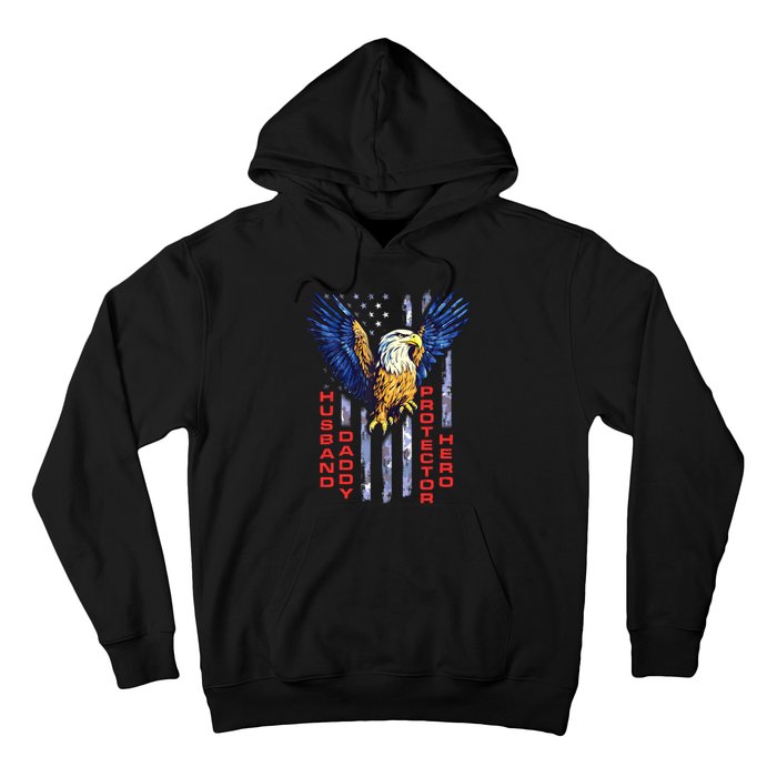 Husband Daddy Protector Hero Fathers Day Camo American Flag Hoodie