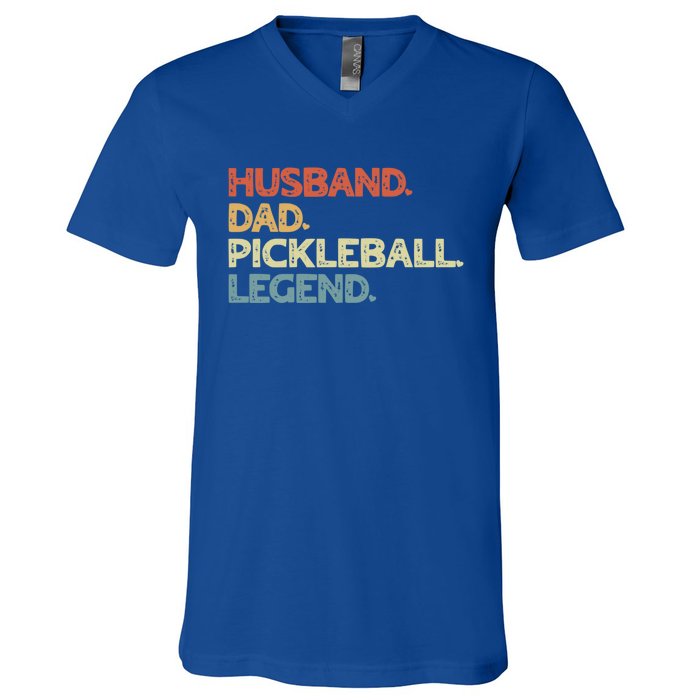 Husband Dad Pickleball Legend Vintage Pickleball Father Funny Gift V-Neck T-Shirt