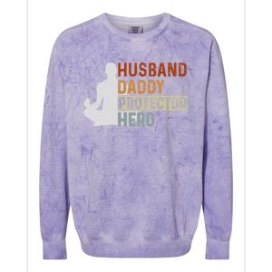 Husband Daddy Protector Hero Fathers Day Yoga Dad Grandpa Gift Colorblast Crewneck Sweatshirt