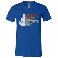 Husband Daddy Protector Hero Fathers Day Yoga Dad Grandpa Gift V-Neck T-Shirt