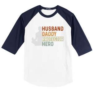 Husband Daddy Protector Hero Fathers Day Yoga Dad Grandpa Gift Baseball Sleeve Shirt