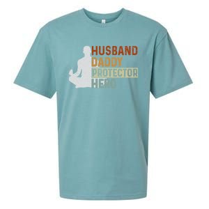 Husband Daddy Protector Hero Fathers Day Yoga Dad Grandpa Gift Sueded Cloud Jersey T-Shirt