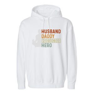 Husband Daddy Protector Hero Fathers Day Yoga Dad Grandpa Gift Garment-Dyed Fleece Hoodie