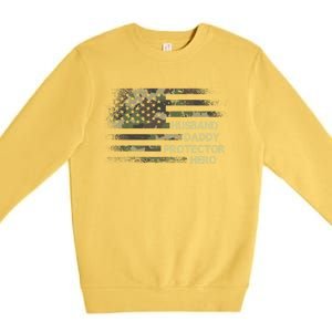 Husband Daddy Protector Hero Fathers Day Dad Usa Flag Cool Gift Premium Crewneck Sweatshirt