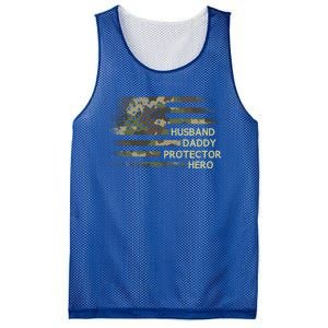 Husband Daddy Protector Hero Fathers Day Dad Usa Flag Cool Gift Mesh Reversible Basketball Jersey Tank