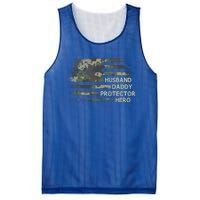 Husband Daddy Protector Hero Fathers Day Dad Usa Flag Cool Gift Mesh Reversible Basketball Jersey Tank