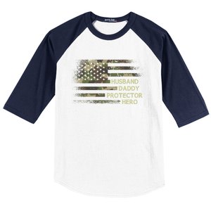 Husband Daddy Protector Hero Fathers Day Dad Usa Flag Cool Gift Baseball Sleeve Shirt