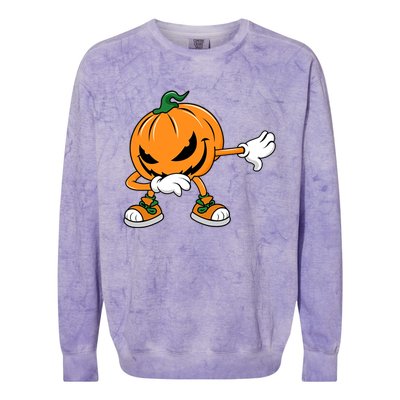 Halloween Dabbing Pumpkin Thanksgiving Day Gift Colorblast Crewneck Sweatshirt