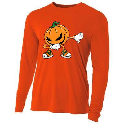 Halloween Dabbing Pumpkin Thanksgiving Day Gift Cooling Performance Long Sleeve Crew