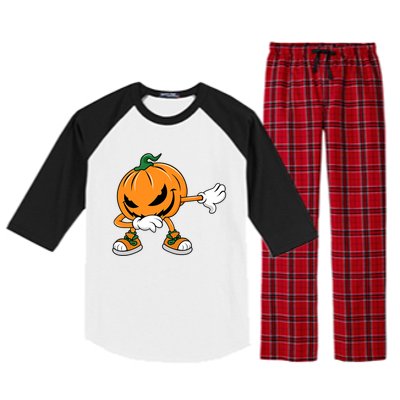 Halloween Dabbing Pumpkin Thanksgiving Day Gift Raglan Sleeve Pajama Set