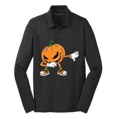 Halloween Dabbing Pumpkin Thanksgiving Day Gift Silk Touch Performance Long Sleeve Polo