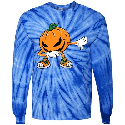 Halloween Dabbing Pumpkin Thanksgiving Day Gift Tie-Dye Long Sleeve Shirt