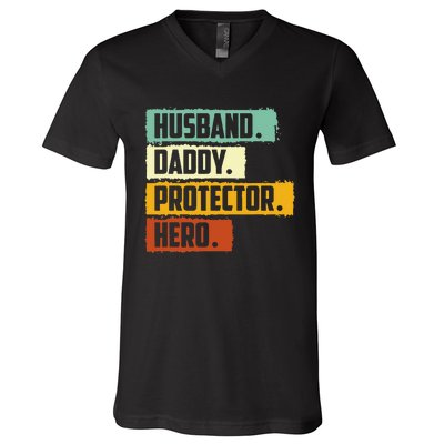 Husband Daddy Protector Hero V-Neck T-Shirt