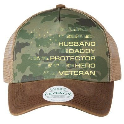 Husband Daddy Protector Hero Veteran Usa Flag Camouflage Dad Legacy Tie Dye Trucker Hat