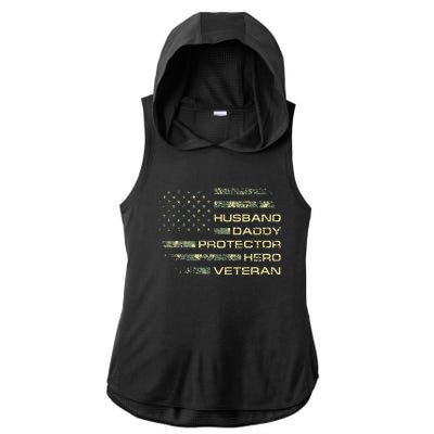 Husband Daddy Protector Hero Veteran Usa Flag Camouflage Dad Ladies PosiCharge Tri-Blend Wicking Draft Hoodie Tank