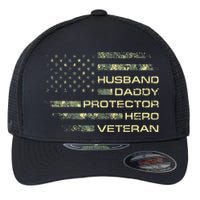 Husband Daddy Protector Hero Veteran Usa Flag Camouflage Dad Flexfit Unipanel Trucker Cap