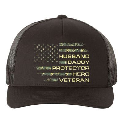 Husband Daddy Protector Hero Veteran Usa Flag Camouflage Dad Yupoong Adult 5-Panel Trucker Hat