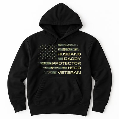 Husband Daddy Protector Hero Veteran Usa Flag Camouflage Dad Hoodie