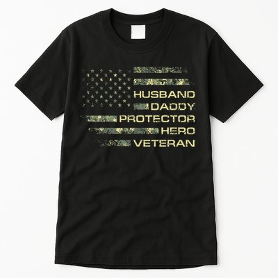 Husband Daddy Protector Hero Veteran Usa Flag Camouflage Dad Tall T-Shirt