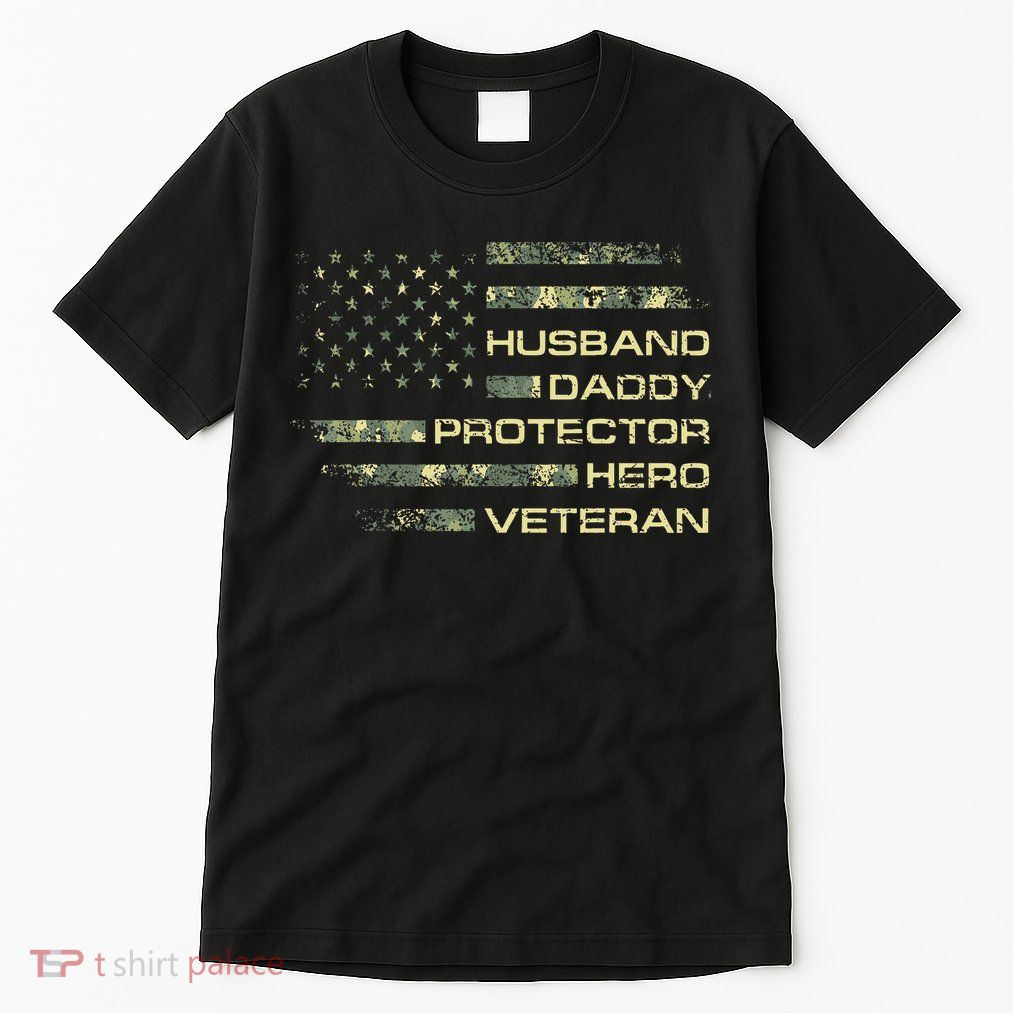 Husband Daddy Protector Hero Veteran Usa Flag Camouflage Dad Tall T-Shirt
