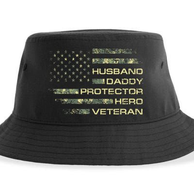 Husband Daddy Protector Hero Veteran Usa Flag Camouflage Dad Sustainable Bucket Hat