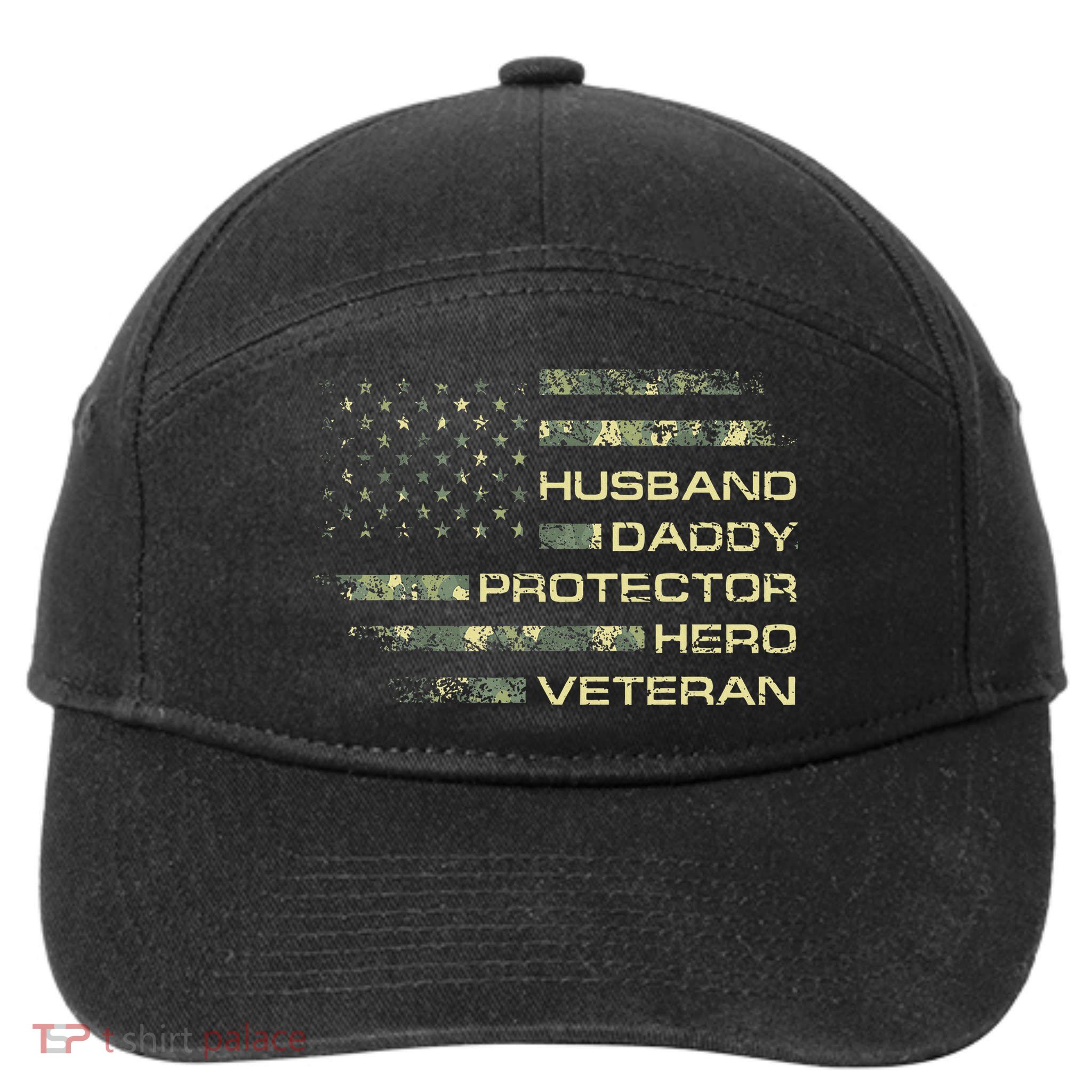 Husband Daddy Protector Hero Veteran Usa Flag Camouflage Dad 7-Panel Snapback Hat