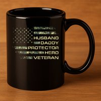 Husband Daddy Protector Hero Veteran Usa Flag Camouflage Dad 11oz C Handle Ceramic Mug