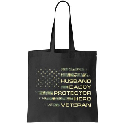 Husband Daddy Protector Hero Veteran Usa Flag Camouflage Dad Bag
