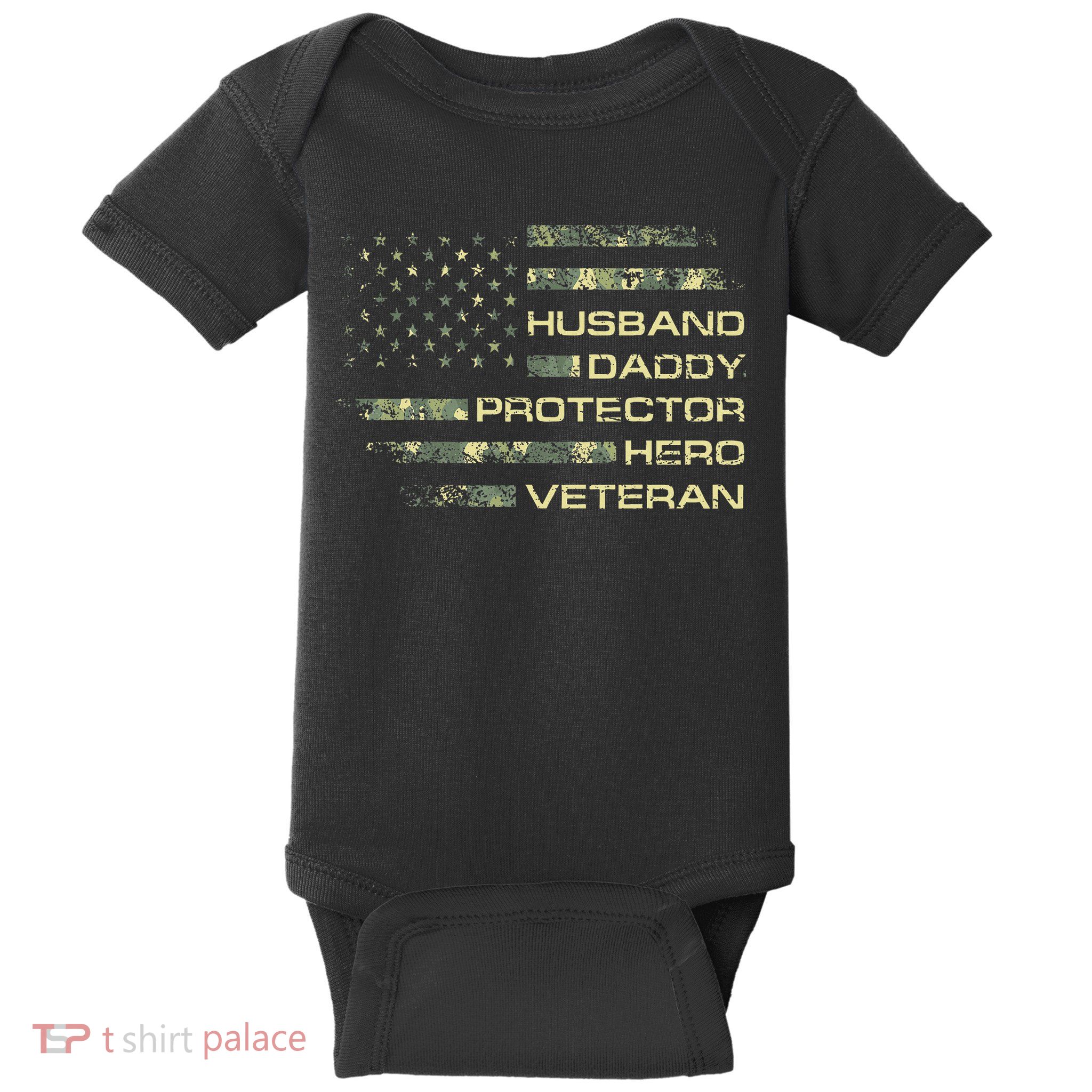 Husband Daddy Protector Hero Veteran Usa Flag Camouflage Dad Baby Bodysuit