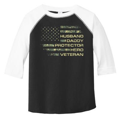 Husband Daddy Protector Hero Veteran Usa Flag Camouflage Dad Toddler Fine Jersey T-Shirt