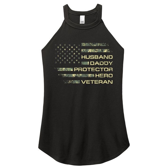 Husband Daddy Protector Hero Veteran Usa Flag Camouflage Dad Women's Perfect Tri Rocker Tank