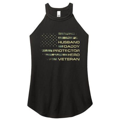 Husband Daddy Protector Hero Veteran Usa Flag Camouflage Dad Women's Perfect Tri Rocker Tank