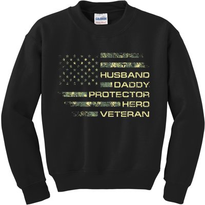 Husband Daddy Protector Hero Veteran Usa Flag Camouflage Dad Kids Sweatshirt