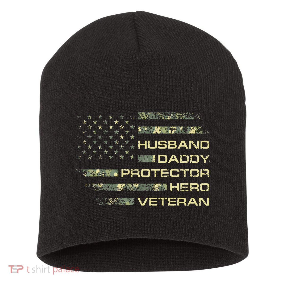 Husband Daddy Protector Hero Veteran Usa Flag Camouflage Dad Short Acrylic Beanie