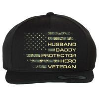 Husband Daddy Protector Hero Veteran Usa Flag Camouflage Dad Wool Snapback Cap