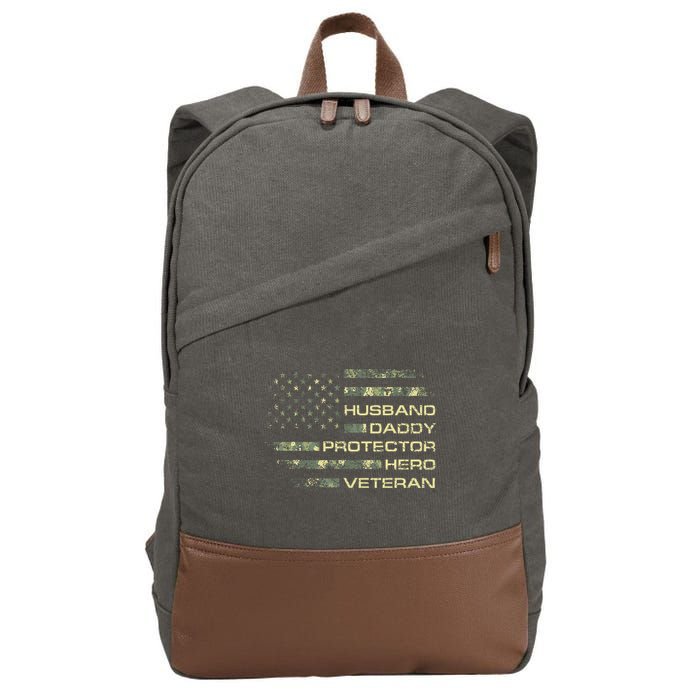 Husband Daddy Protector Hero Veteran Usa Flag Camouflage Dad Cotton Canvas Backpack
