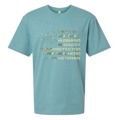 Husband Daddy Protector Hero Veteran Usa Flag Camouflage Dad Sueded Cloud Jersey T-Shirt