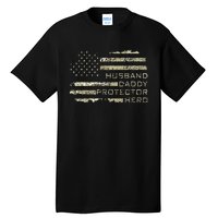 Husband Daddy Protector Hero Fathers Day American Flag camo Tall T-Shirt