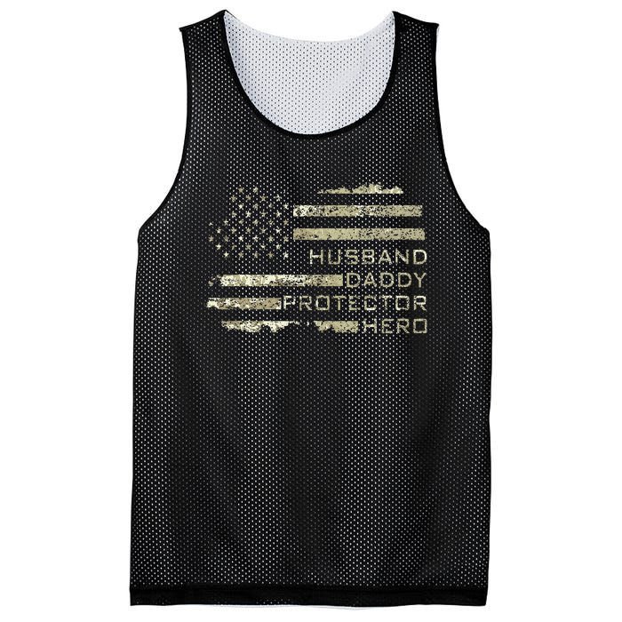 Husband Daddy Protector Hero Fathers Day American Flag camo Mesh Reversible Basketball Jersey Tank