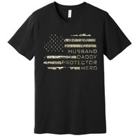 Husband Daddy Protector Hero Fathers Day American Flag camo Premium T-Shirt