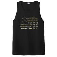 Husband Daddy Protector Hero Fathers Day American Flag camo PosiCharge Competitor Tank